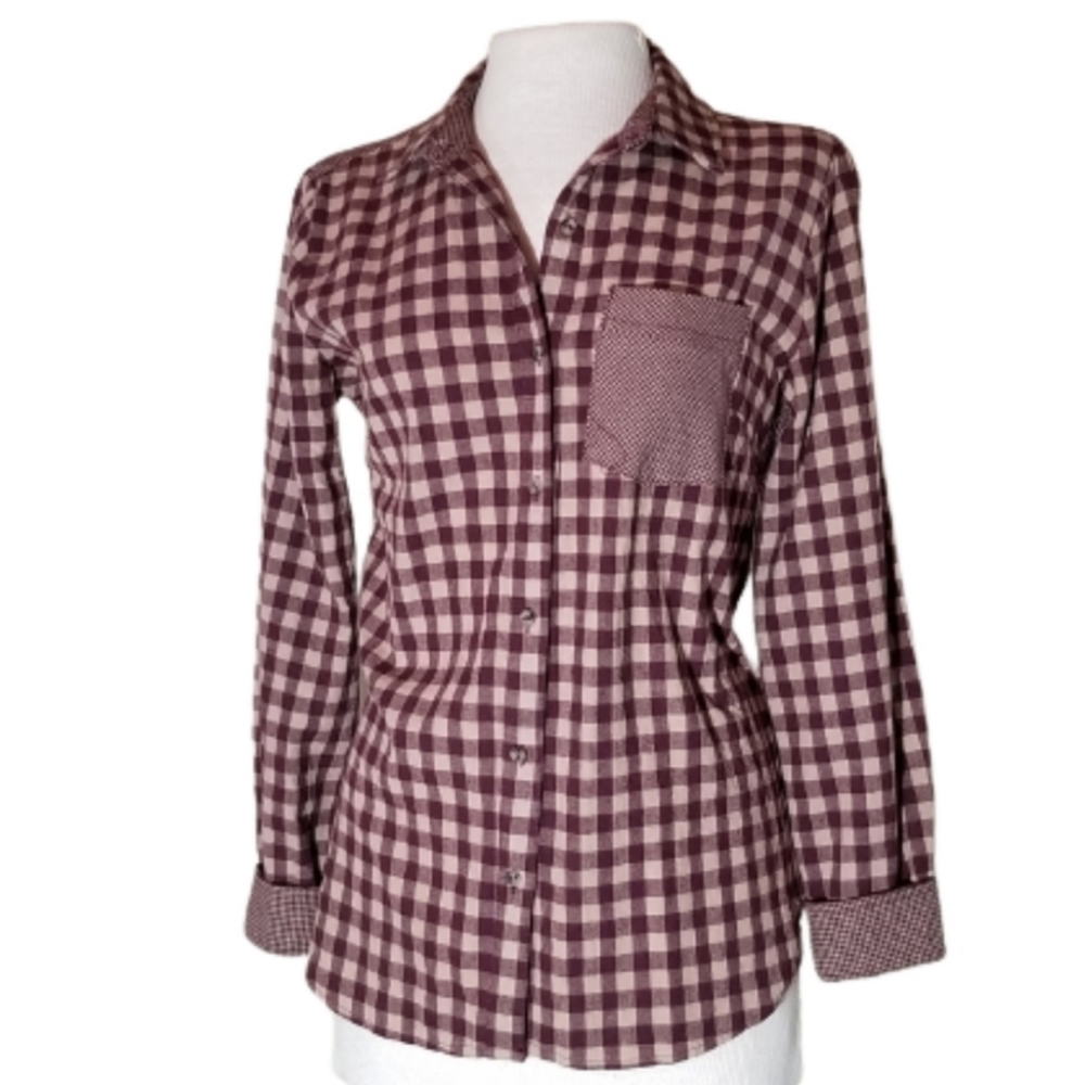 Hem & Thread Cotton Gingham Plaid Shirt Brown Size S